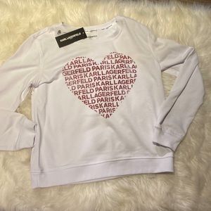 Host Pick Karl Lagerfeld Paris White Heart Crew Neck Sweater Women’s Small NWT